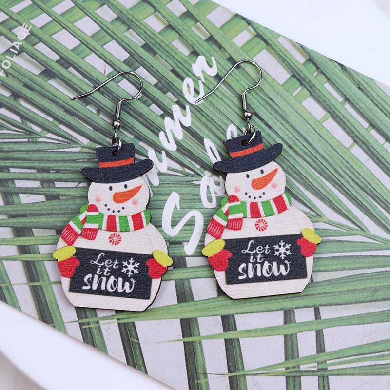 Wholesale Christmas Santa Claus Elk Snowman Wooden Earrings